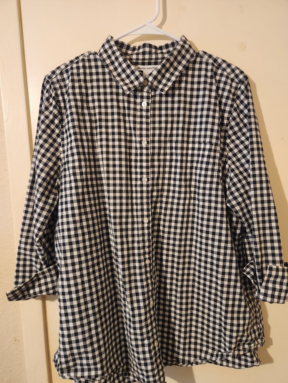 Amazon Essentials Black and White Gingham Button-Down Shirt 100% Cotton XL